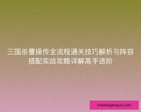 三国杀曹操传全流程通关技巧解析与阵容搭配实战攻略详解高手进阶